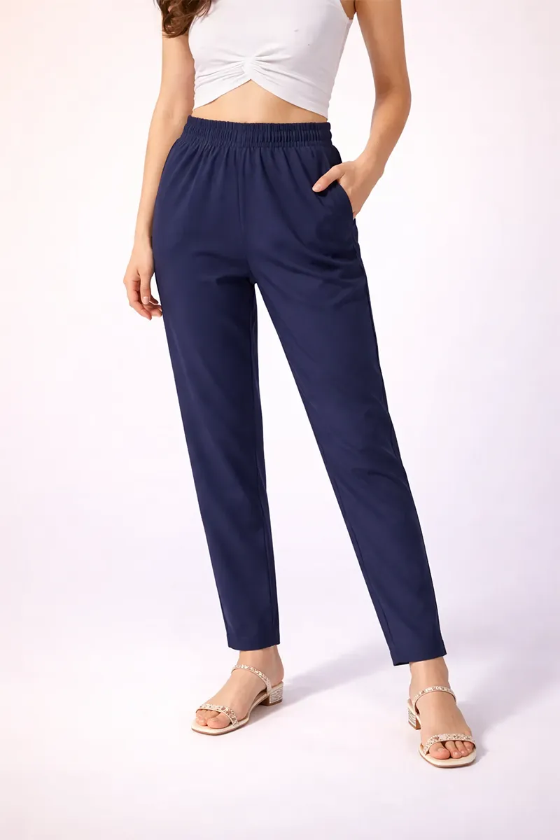 Cotton Solid Trouser with Side Pocket for Women