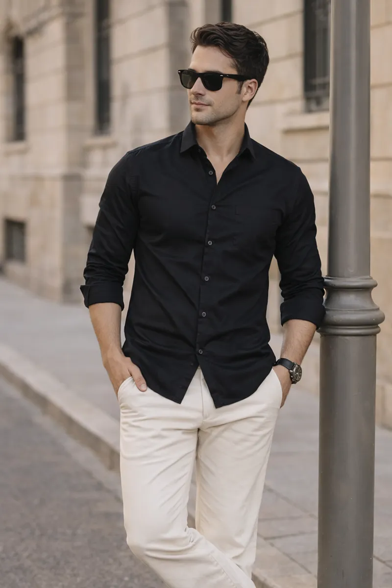 Men's Cotton Solid Slim Fit Shirt 025567BLAL2
