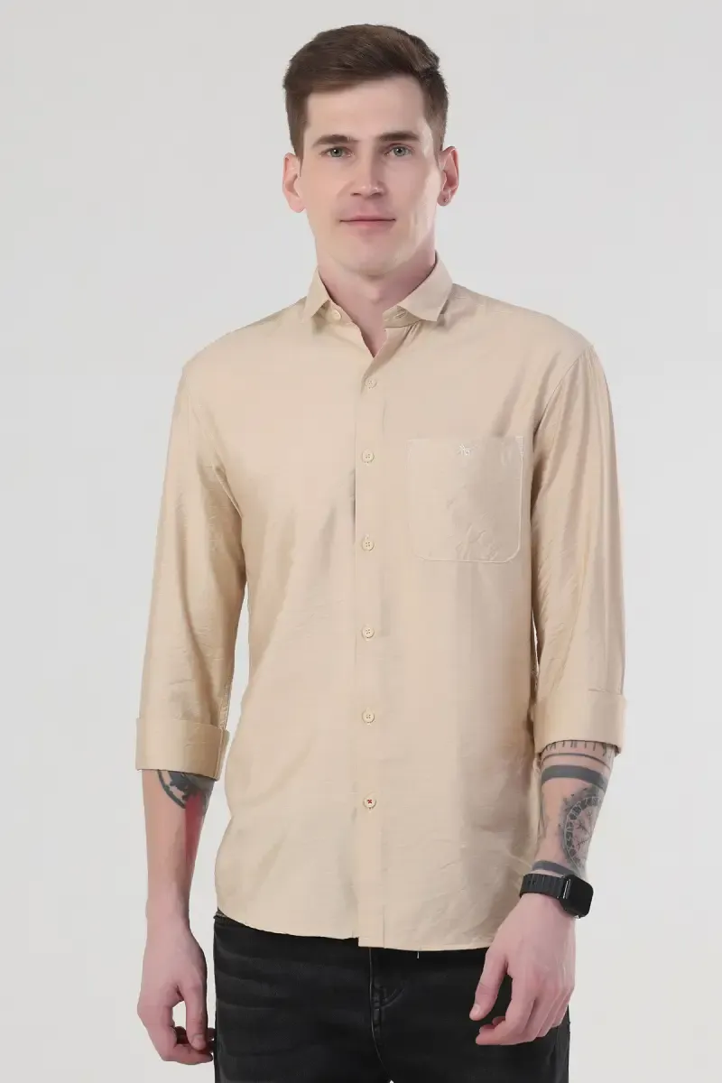 Solid Nylon Slim Fit Casual Shirt for Men 025572BEIXXL