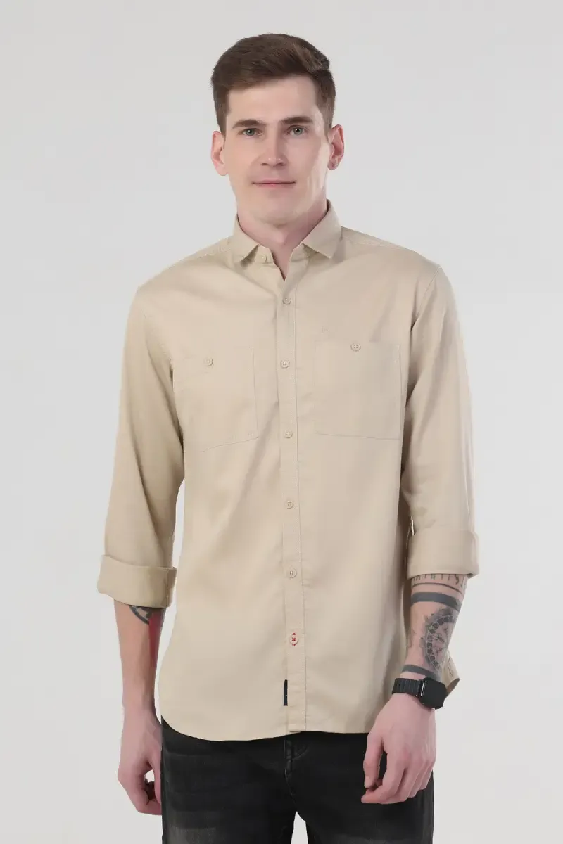 Cotton Lycra Solid Slim Fit Shirt 025577IVOXXL2