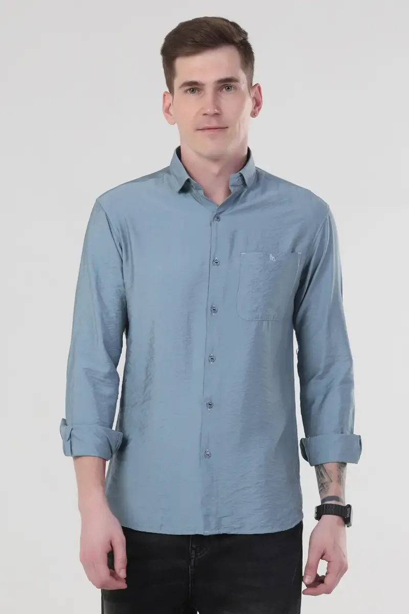 Nylon Solid Slim Fit Casual Shirt for Men 025581SEABLUXXL