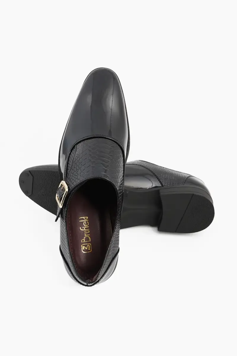 Solid Synthetic Leather Monk Shoes for Men 02559044BLA