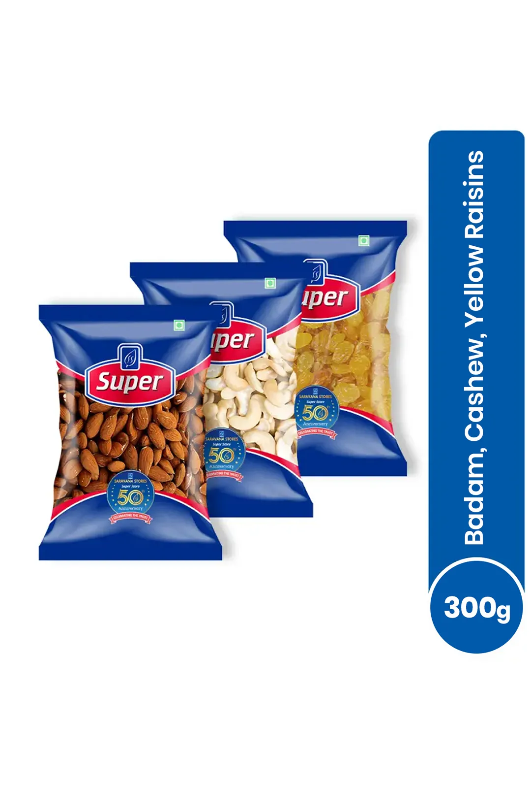 Badam, Cashew, Yellow Raisins Combo, Super - 100g Each