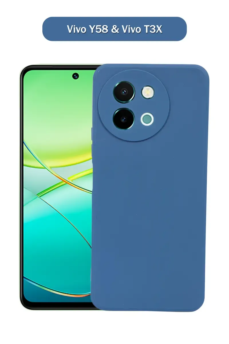 Silicone Solid Soft Back Cover Case for Vivo Y58 | Vivo T3X With Full Body Protection and Camera Protection (Blue) 025832VIVY58&VIVT3XBLU