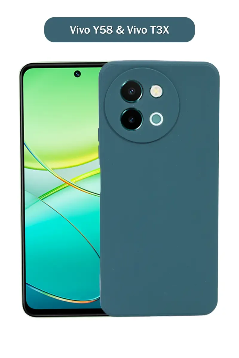 Silicone Solid Soft Back Cover Case for Vivo Y58 | Vivo T3X With Full Body Protection and Camera Protection (Green) 025832VIVY58&VIVT3XGRE
