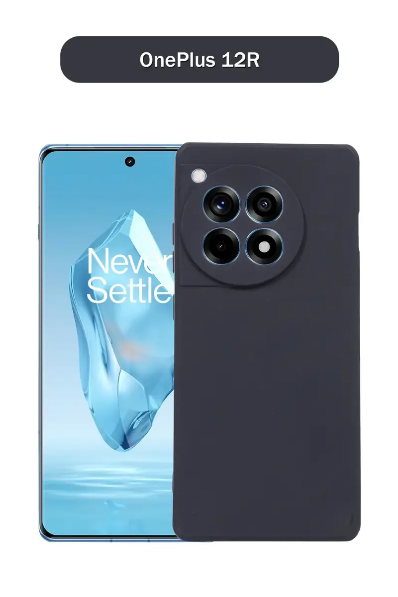 Silicone Solid Soft Back Cover Case for OnePlus 12R With Full Body Protection and Camera Protection (Black) 025851ONE12RBLA