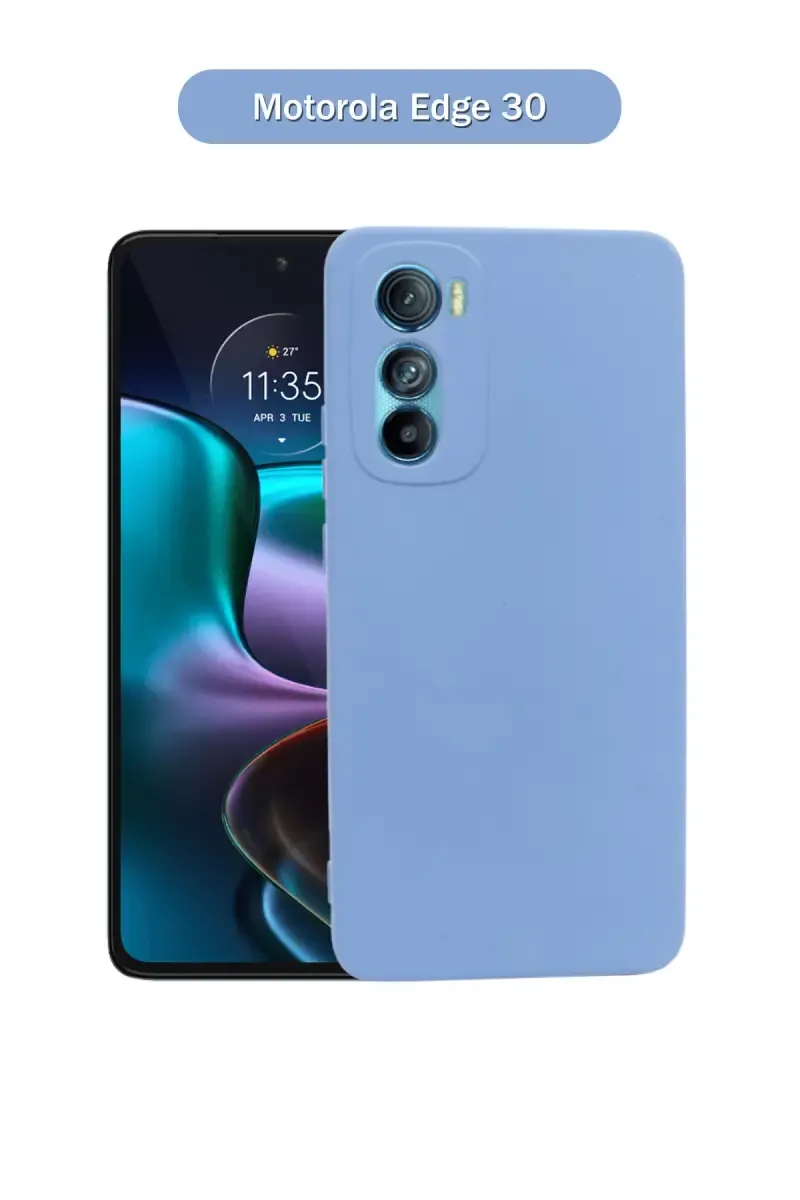 Silicone Solid Soft Back Cover Case for Motorola Edge 30 With Full Body Protection and Camera Protection (Blue)
