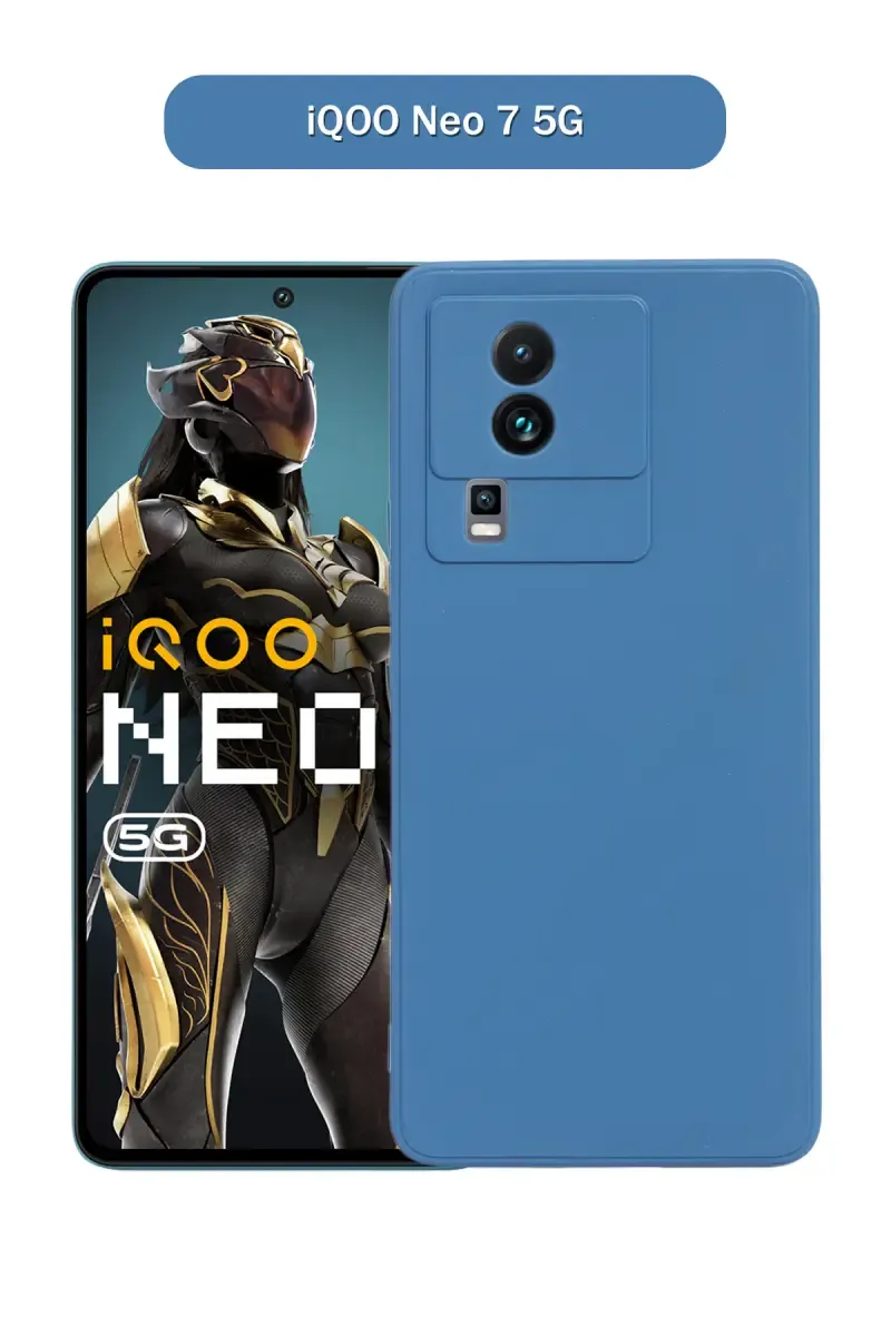 Silicone Solid Soft Back Cover Case for iQOO Neo 7 5G With Full Body Protection and Camera Protection (Blue) 025855IQONEO75GBLU