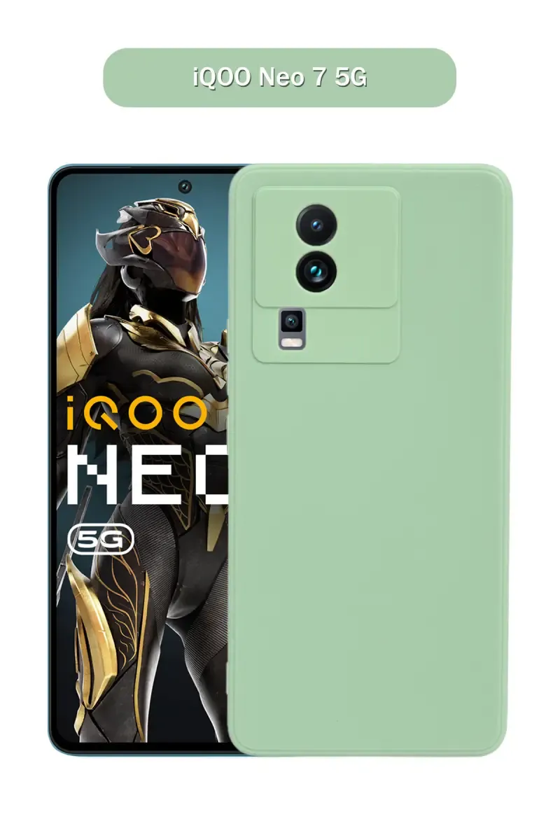 Silicone Solid Soft Back Cover Case for iQOO Neo 7 5G With Full Body Protection and Camera Protection (Light Green) 025855IQONEO75GLIGGRE