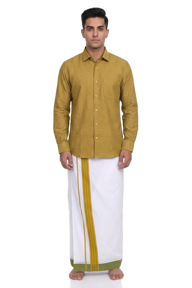 Men's Cotton Shirt with Dhoti Set (2-Pcs Set) 025879GRE38