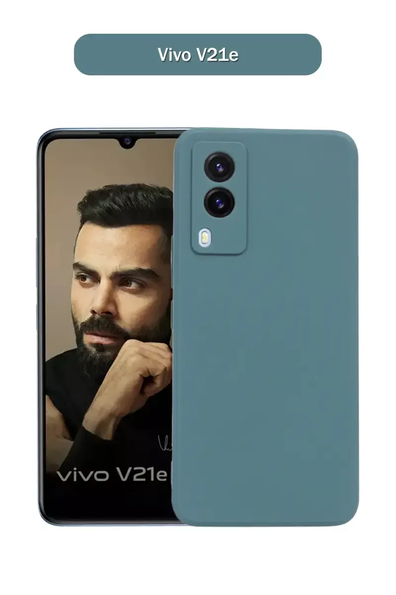 Silicone Solid Soft Back Cover Case for Vivo V21e With Full Body Protection and Camera Protection (Green)