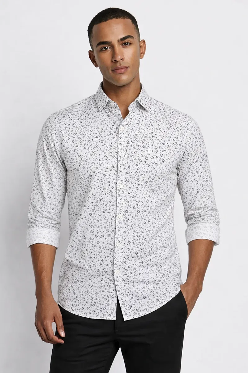 Cotton Printed Slim Fit Shirt for Men 026112OFFWHIXXL