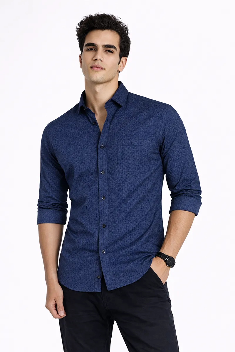 Cotton Printed Slim Fit Shirt for Men 026113BLUXXL