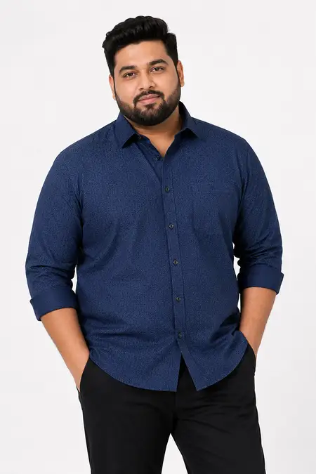 Cotton Printed Slim Fit Shirt for Men 026113BLUXXL