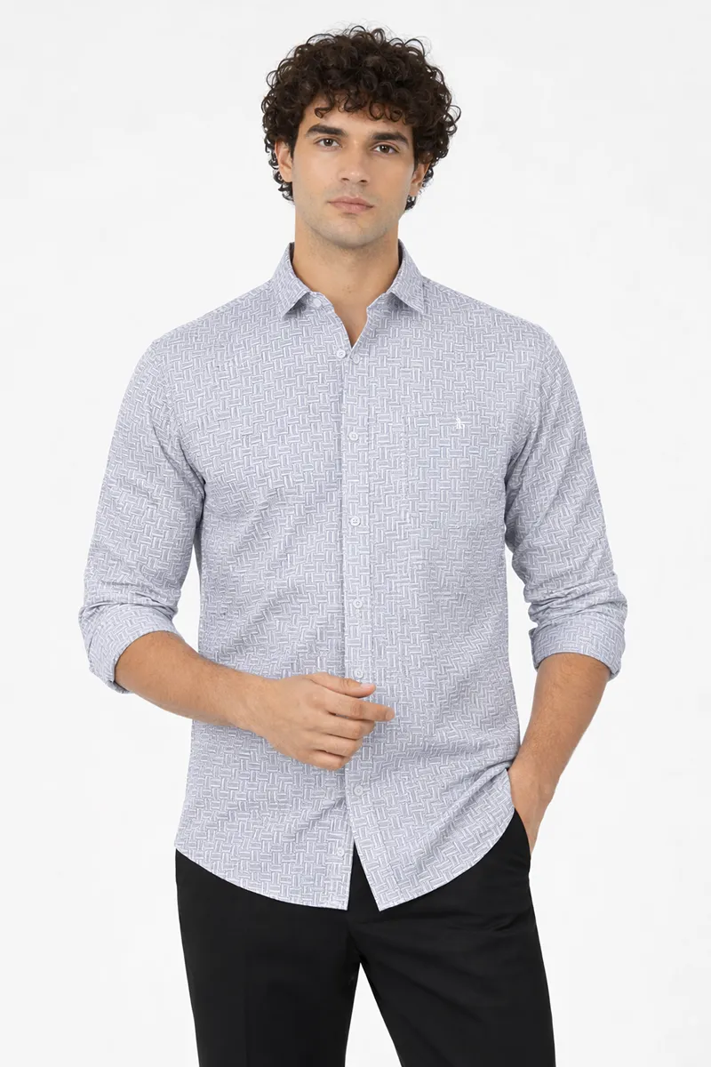 Men's Cotton Printed Slim Fit Shirt 026117ASHGREXXL