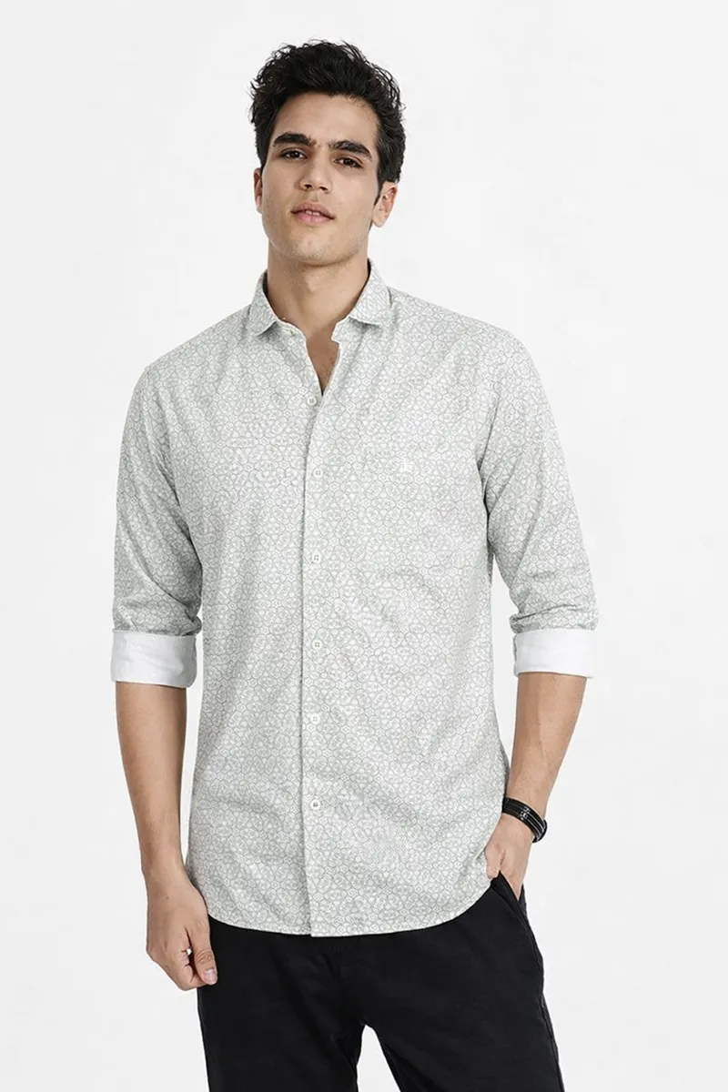 Cotton Printed Slim Fit Shirt for Men 026118GREXXL