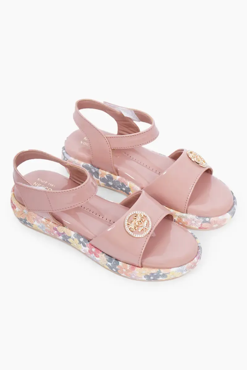 Elegant Floral Printed Velcro Sandals for Girls 02618913PIN
