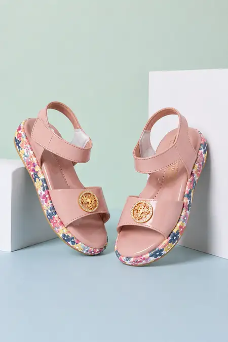 Elegant Floral Printed Velcro Sandals for Girls