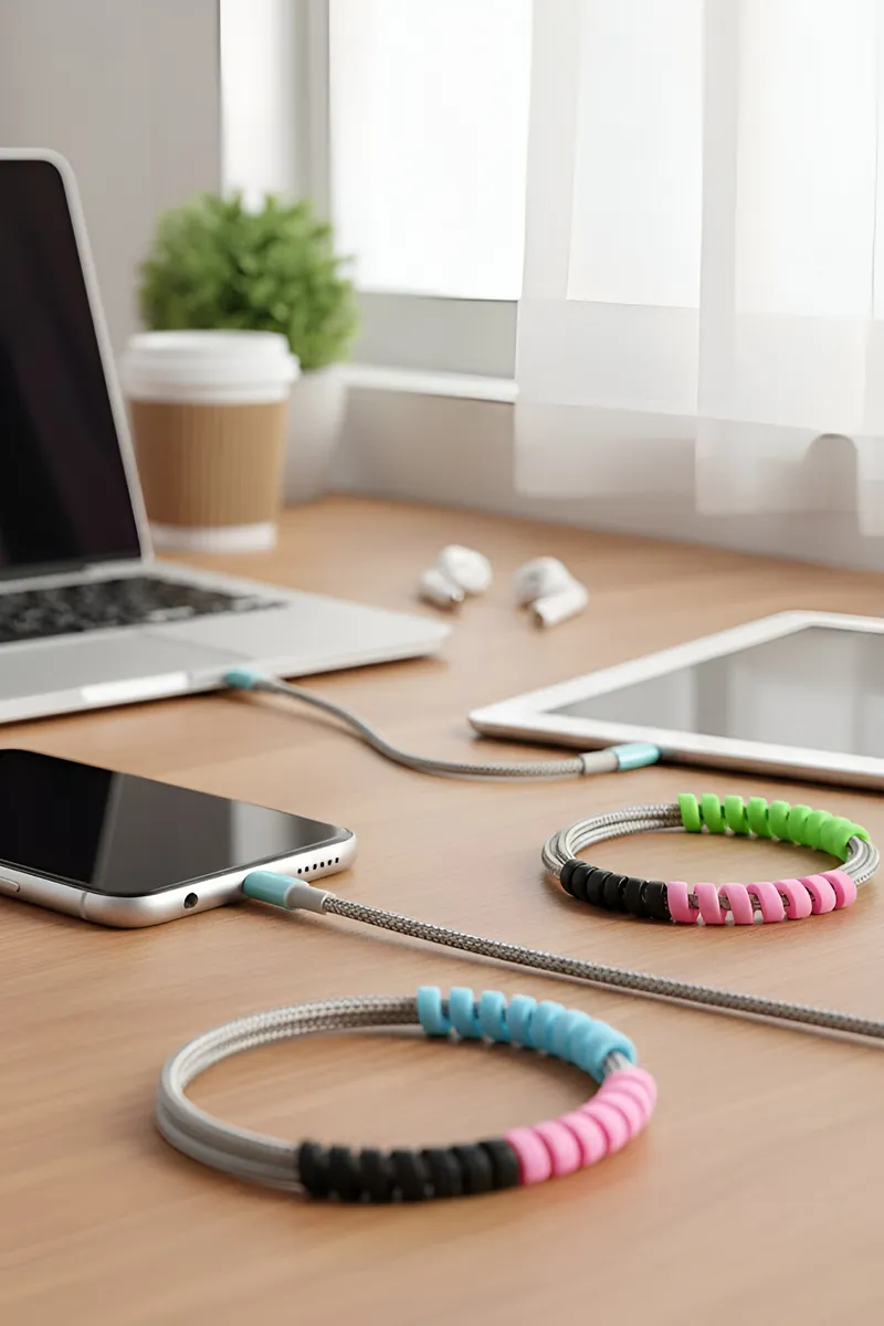 Silicone 4 Piece Spiral Style Cable Protector (Wire Protector) For Charging Cables, Data Cables, Earphones (Multicolor)