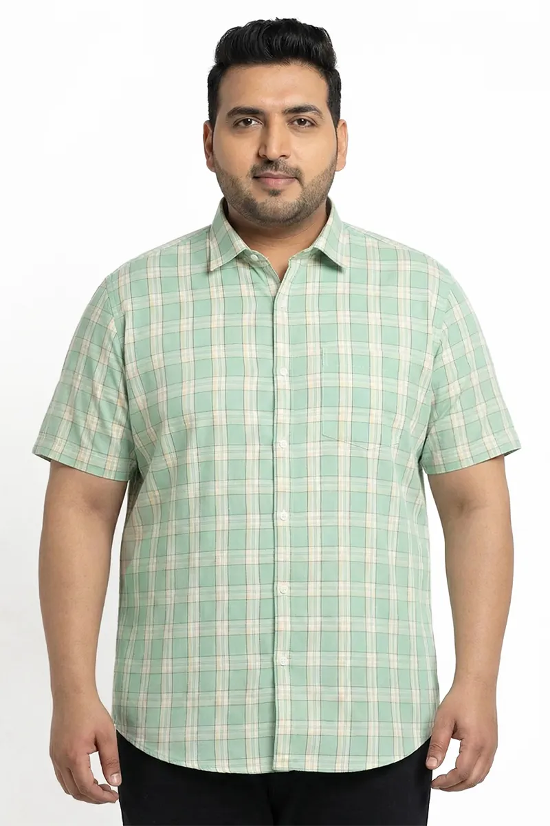 Men's Cotton Checkered Plus Size Shirt 026298GRE3XL