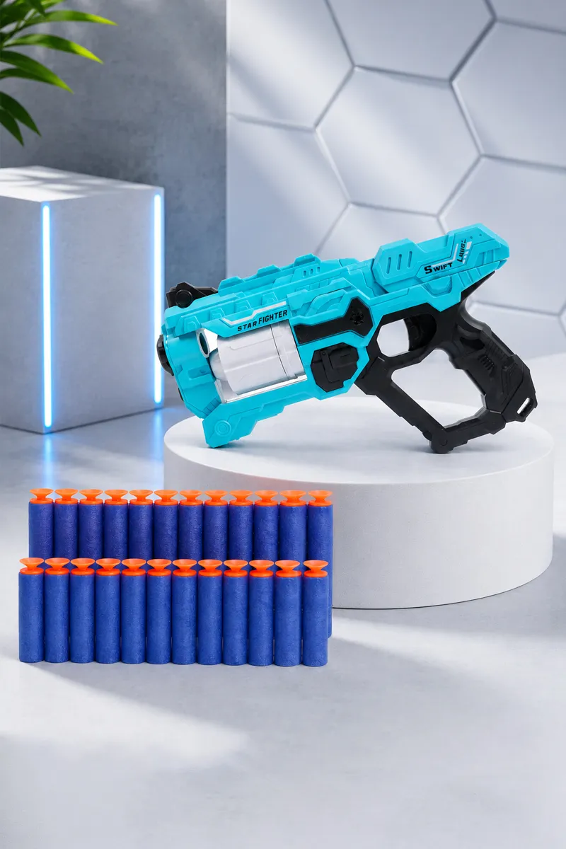 6-Dart Rotating Drum Soft Bullet Gun Toy - Aqua 026311AQU