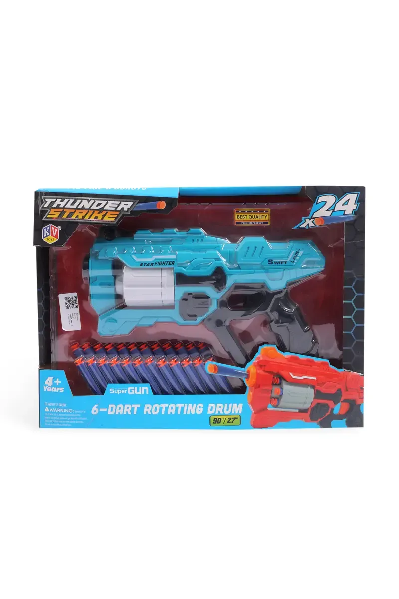 6-Dart Rotating Drum Soft Bullet Gun Toy - Aqua 026311AQU