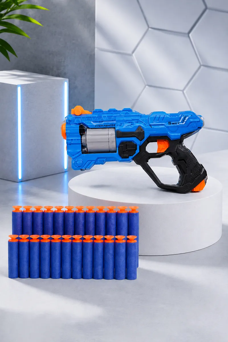 6-Dart Rotating Drum Soft Bullet Gun Toy - (Blue & Black)