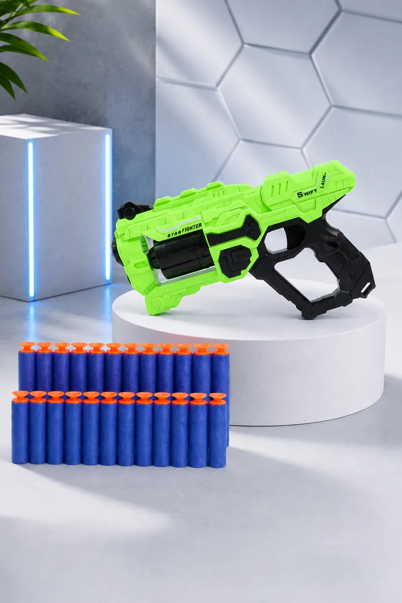 6-Dart Rotating Drum Soft Bullet Gun Toy - Green & Black 026311GRE&BLA
