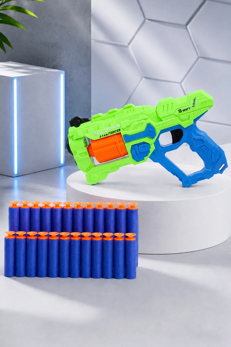 6-Dart Rotating Drum Soft Bullet Gun Toy - Green & Blue 026311GRE&BLU