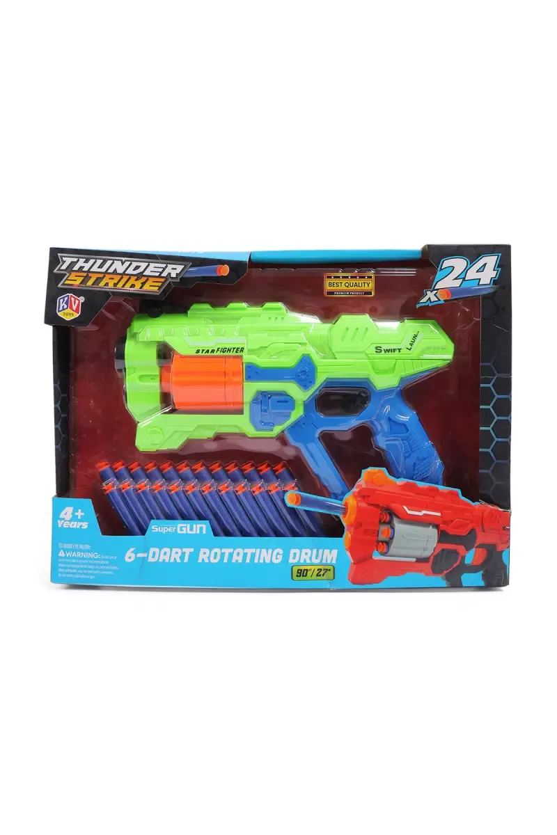 6-Dart Rotating Drum Soft Bullet Gun Toy - Green & Blue 026311GRE&BLU