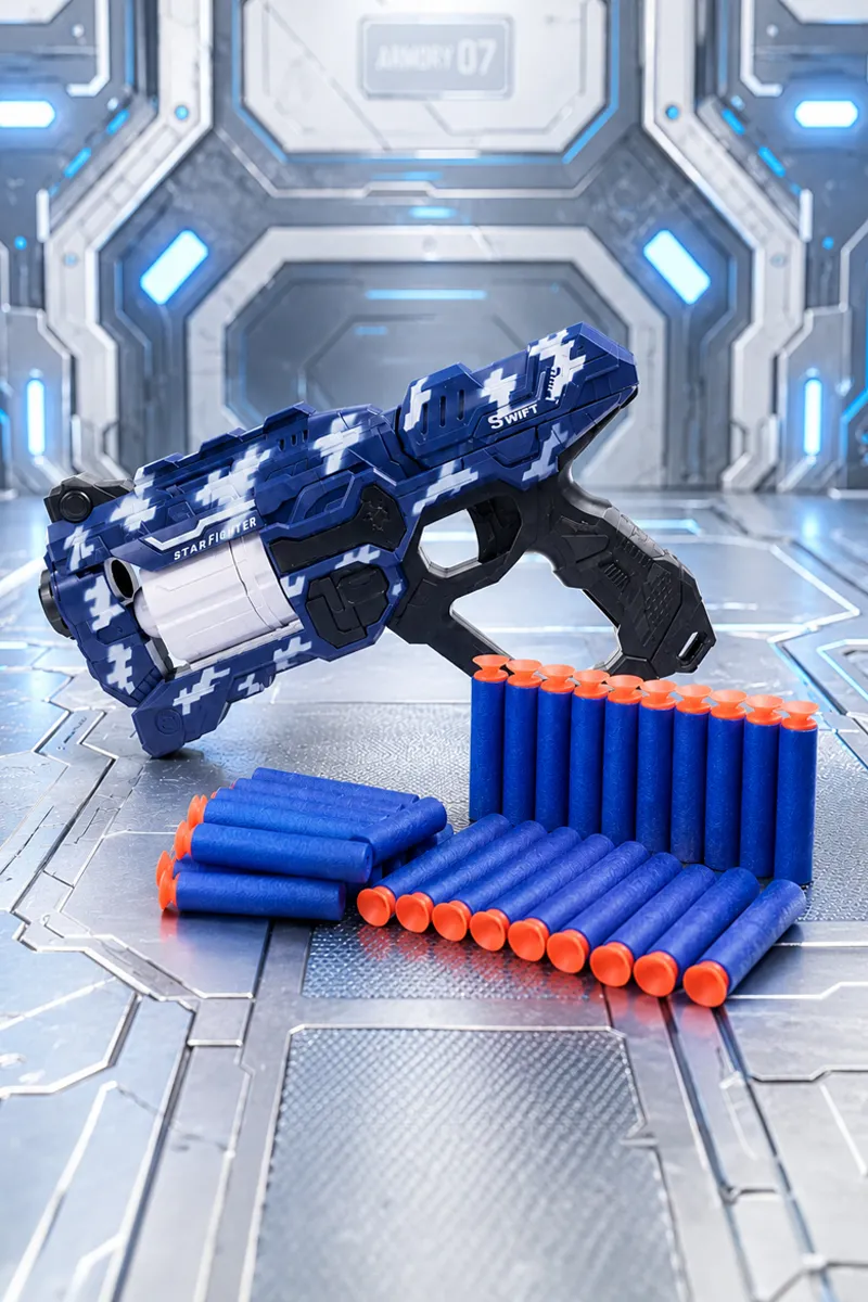 6-Dart Rotating Drum Soft Bullet Gun Toy - Navy Blue & Black 026311NAVBLU&BLA