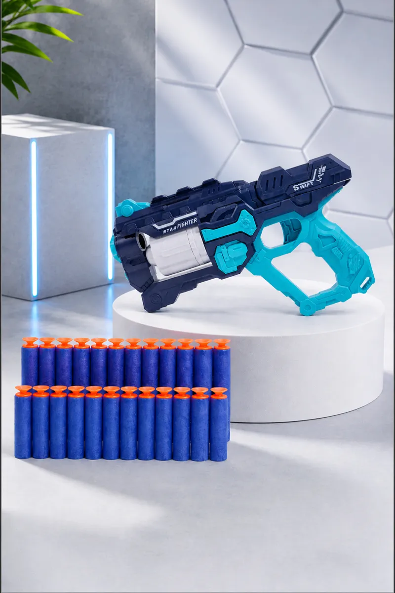 6-Dart Rotating Drum Soft Bullet Gun Toy - Navy Blue 026311NAVBLU