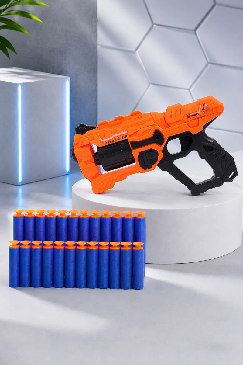 6-Dart Rotating Drum Soft Bullet Gun Toy - Orange 026311ORA