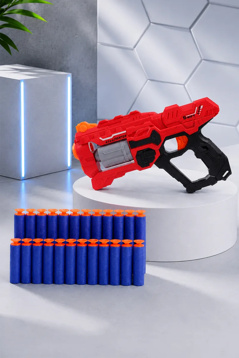 6-Dart Rotating Drum Soft Bullet Gun Toy - Red 026311RED