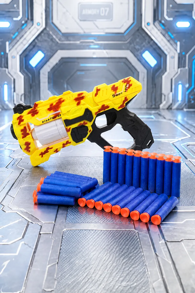 6-Dart Rotating Drum Soft Bullet Gun Toy - Yellow & Black 026311YEL&BLA