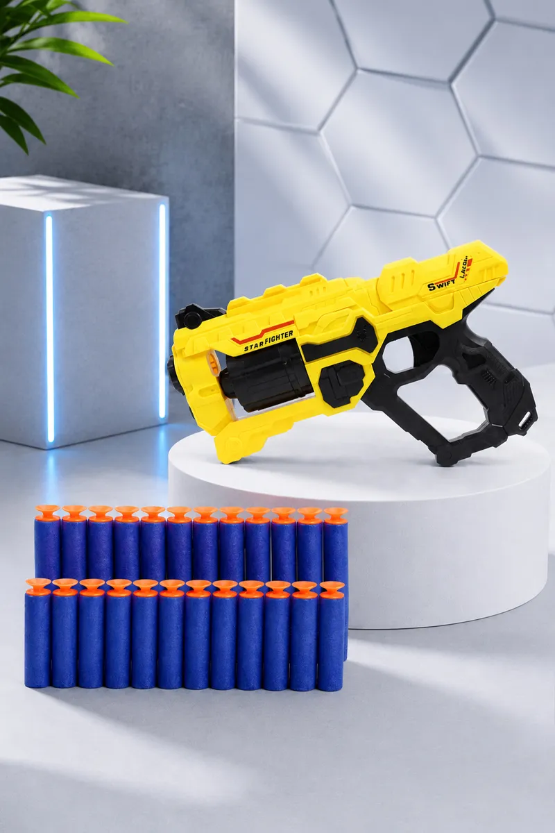6-Dart Rotating Drum Soft Bullet Gun Toy - Yellow 026311YEL
