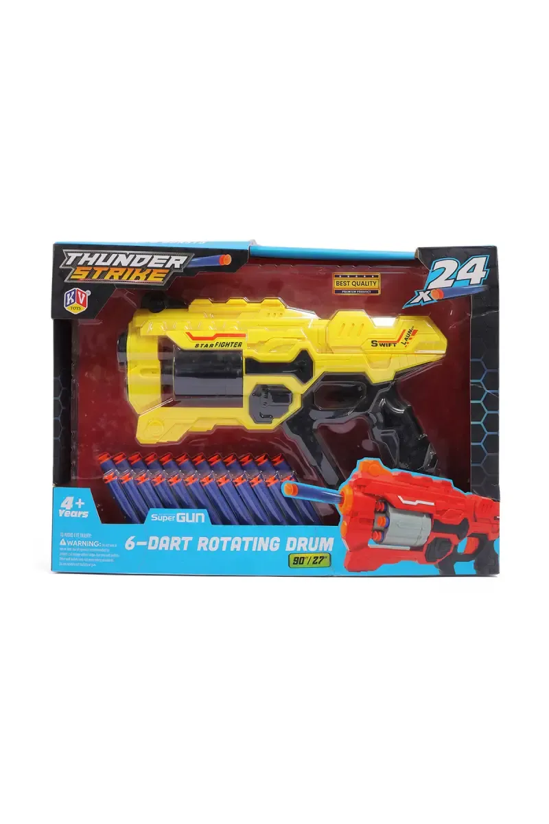 6-Dart Rotating Drum Soft Bullet Gun Toy - Yellow 026311YEL