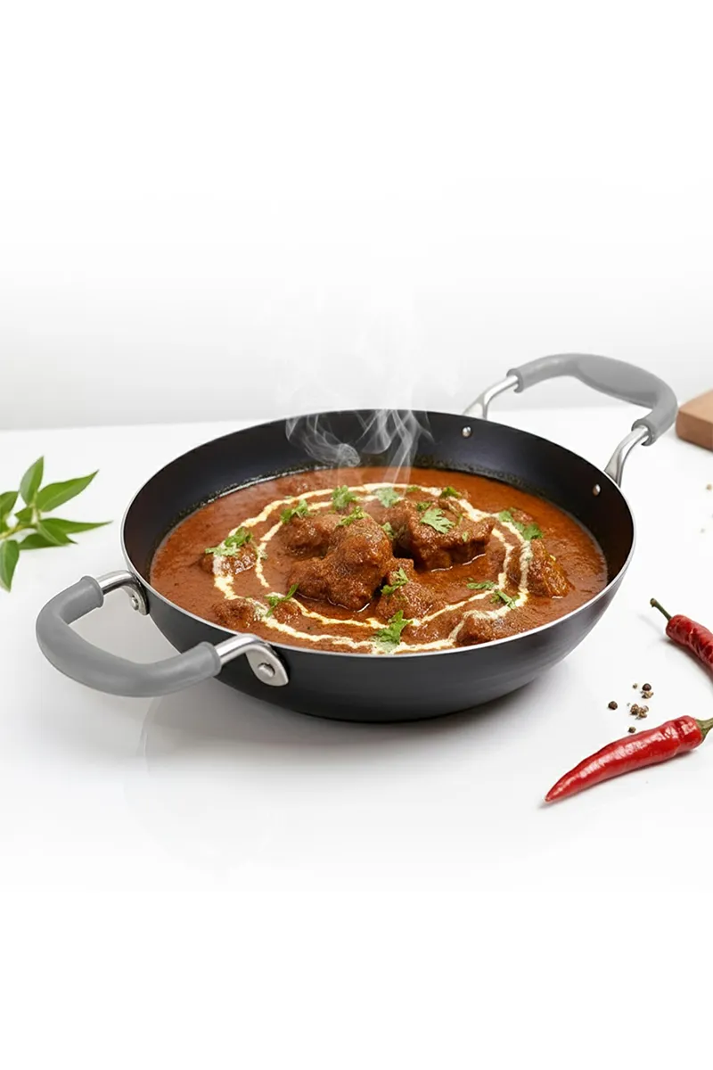 Bluevel 100% Pure Sheet Iron Kadai with Silicone Handle, Concave, Seasoned, Toxin-Free, 10 Inch 026795BLA10INC