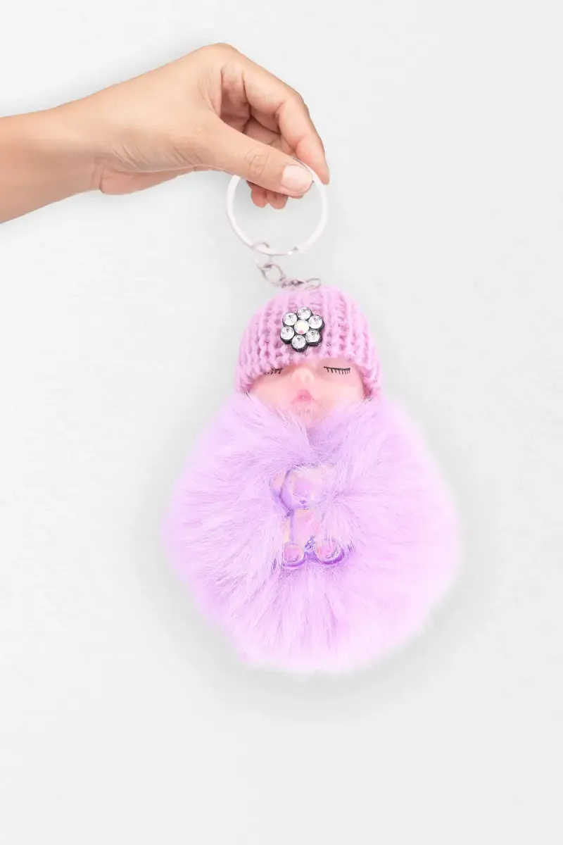Fluffy Fur Cute Sleeping Baby Doll Keychain