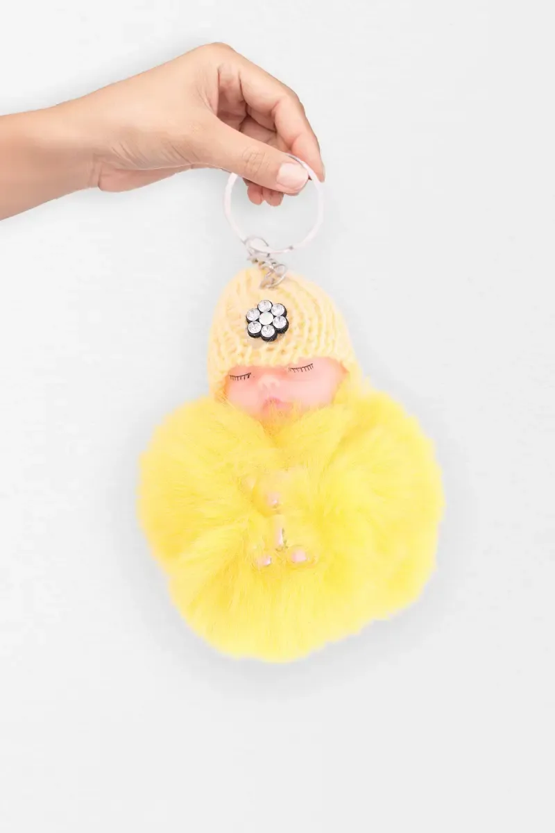 Fluffy Fur Pompom Baby Doll Keychain