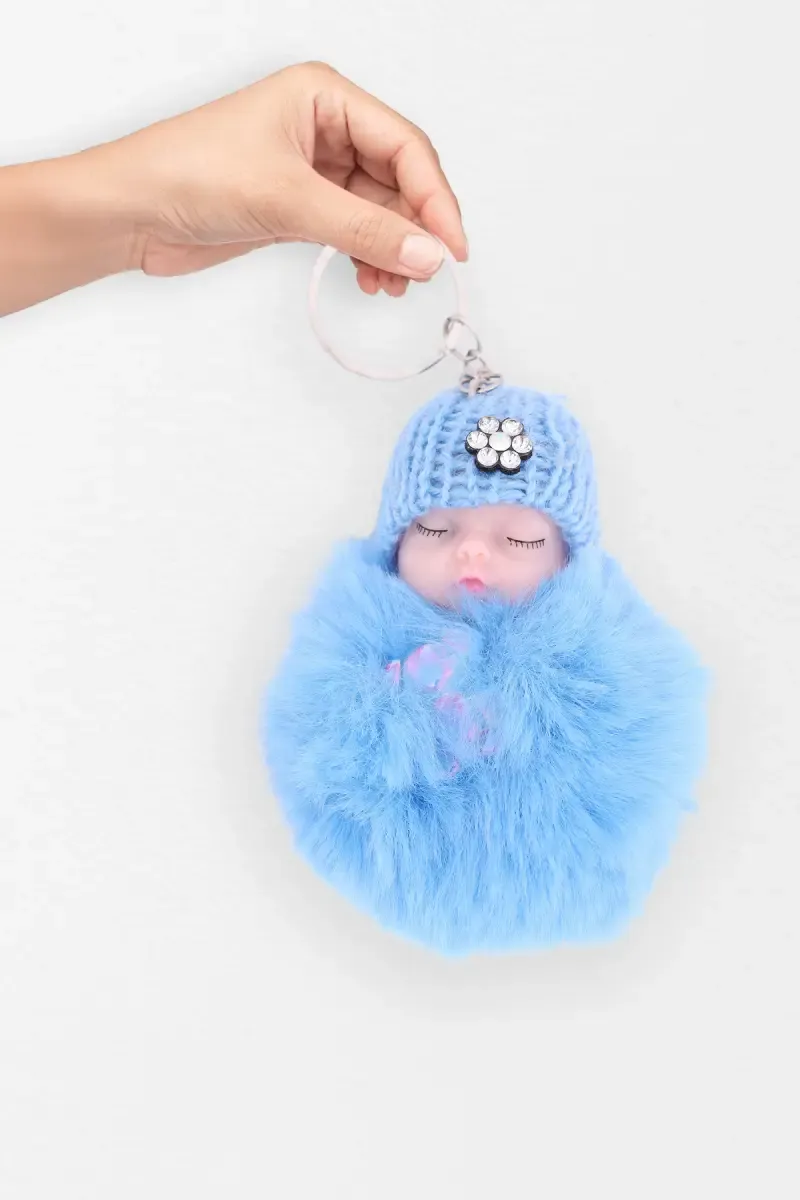 Fluffy Fur Pompom Baby Doll Keychain