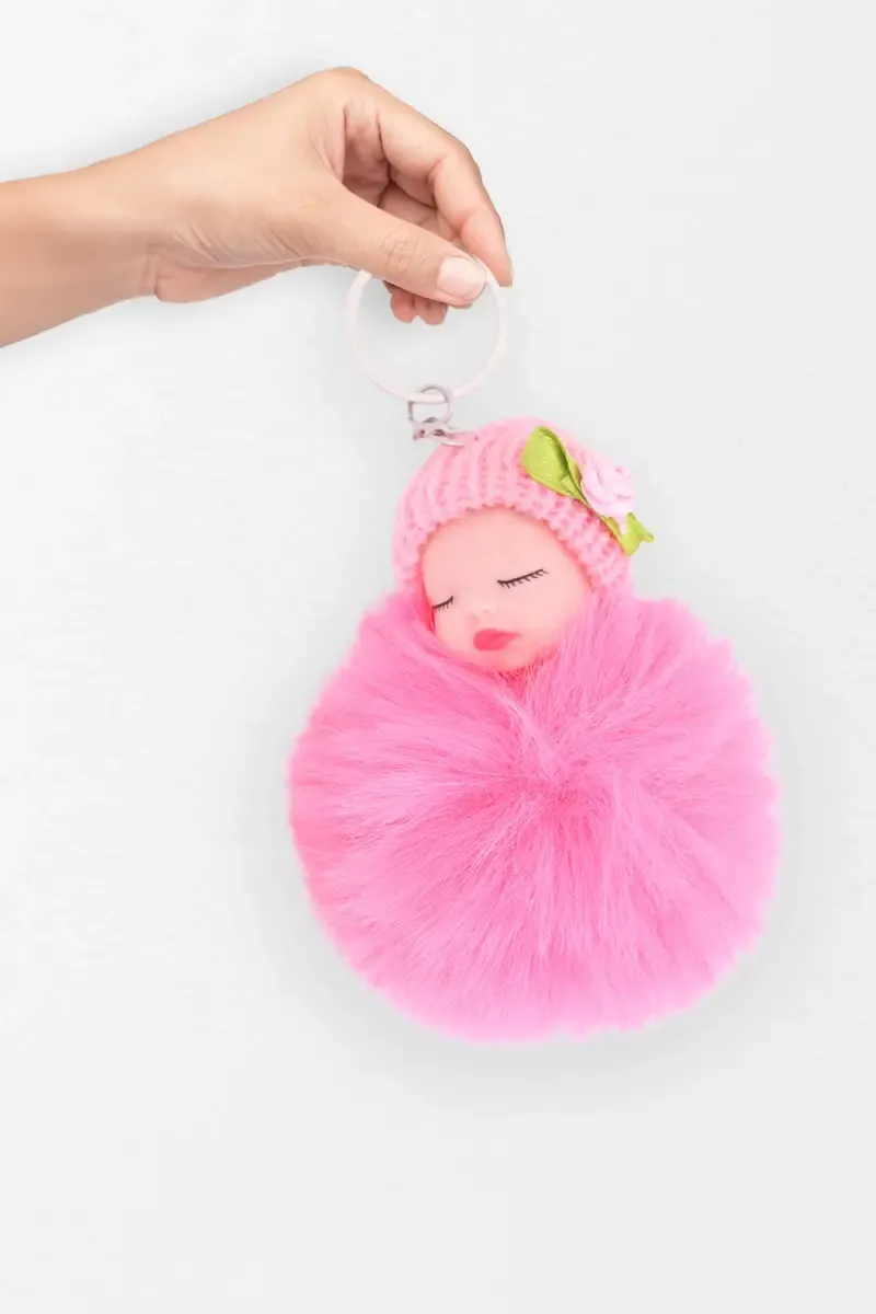 Fluffy Fur Baby Doll Lightweight Keychain