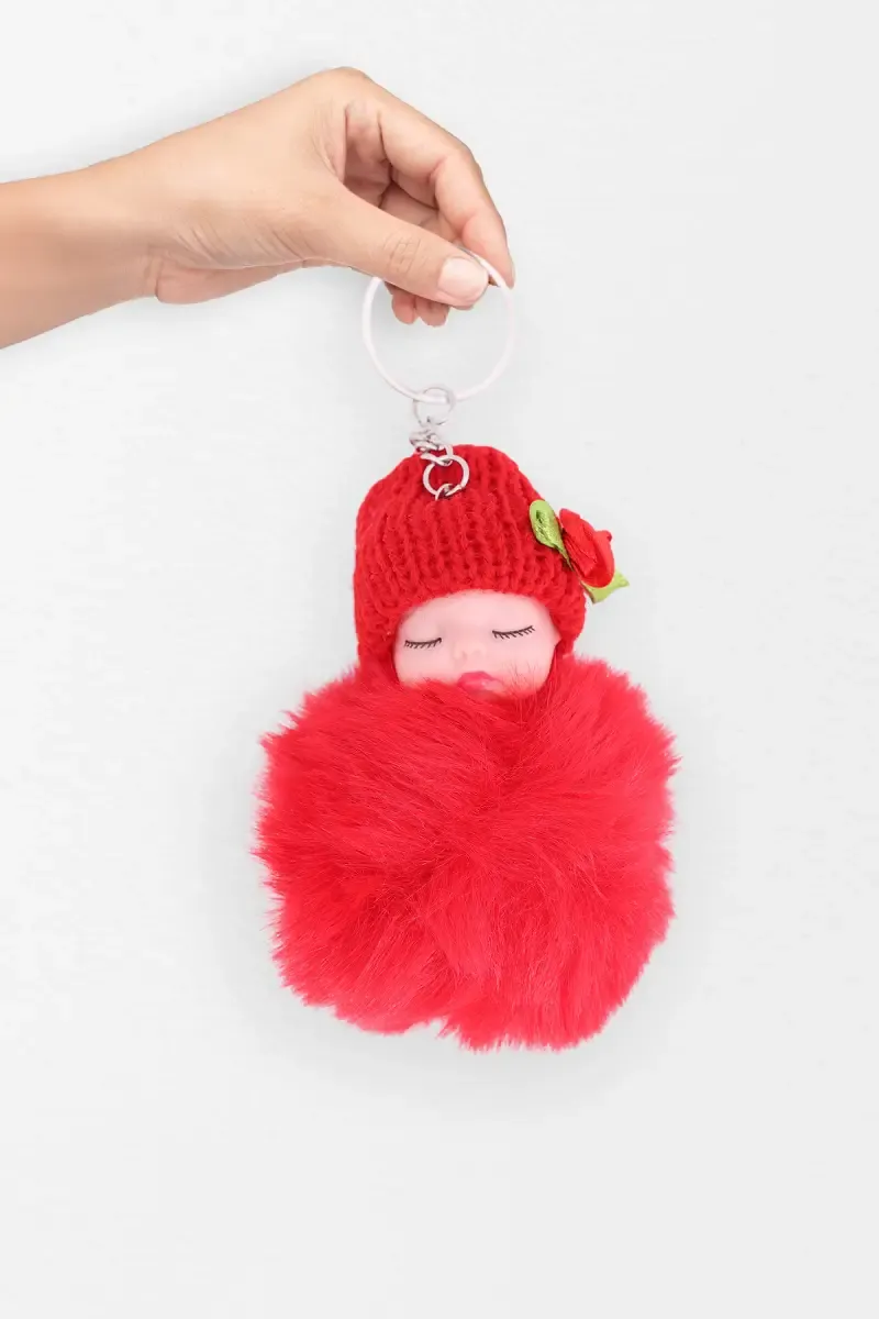 Sleeping Baby Doll Fluffy Fur Keychain