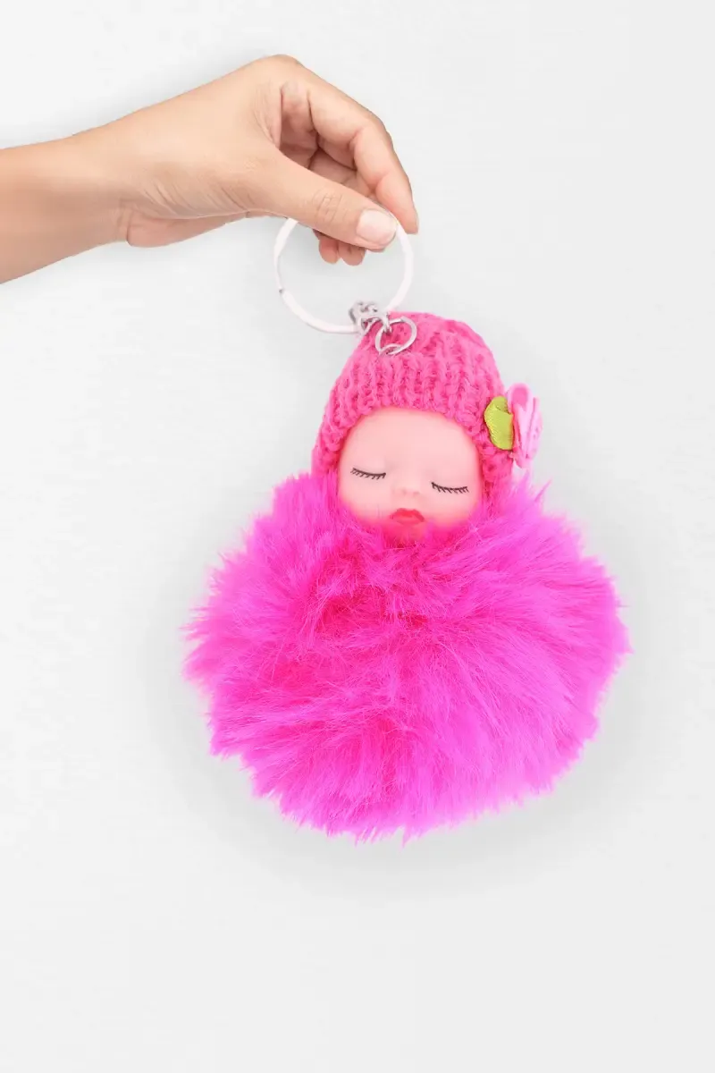 Fluffy Fur Pompom Baby Doll Keychain