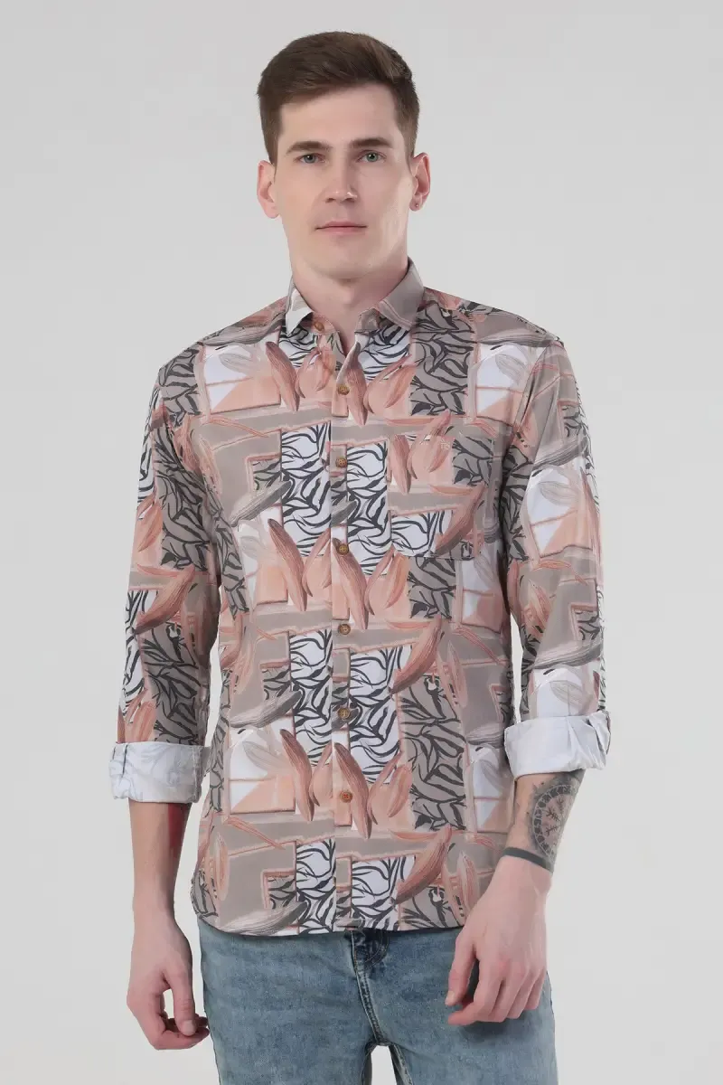 Men's Cotton Printed Casual Shirt 026855MULXXL