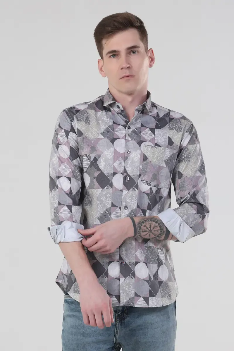 Men's Cotton Printed Slim Fit Shirt 026861MULXXL