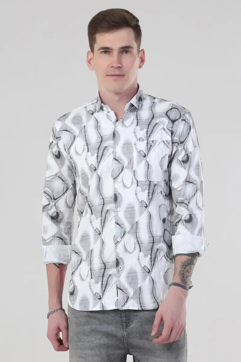 Cotton Abstract Printed Casual Shirt for Men 026870WHIL