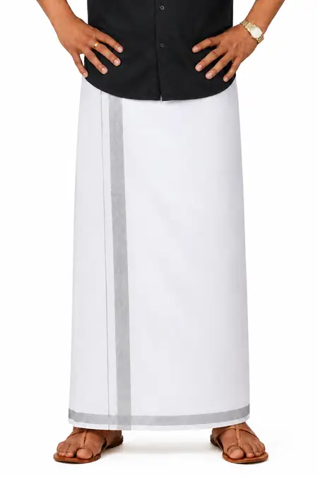 Men Tissue Dhoti with Zari Border - 3.8 Mtr