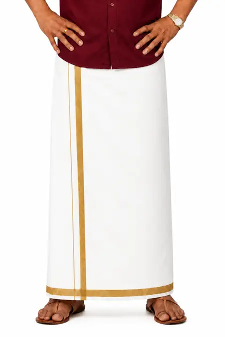 Pure Cotton Solid Dhoti with Zari Border for Men - 3.6 Mtr