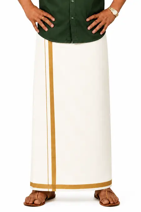 Cotton Solid Dhoti with Zari Border for Men - 3.6 Mtr